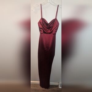 Windsor size XS long red dress with slit to thigh. Wore once! Satin texture